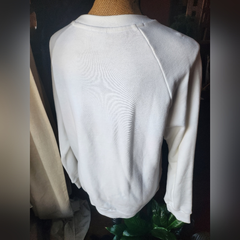 Adidas Women's White Crewneck Sweatshirt with Mint Trefoil Logo - Picture 8 of 12